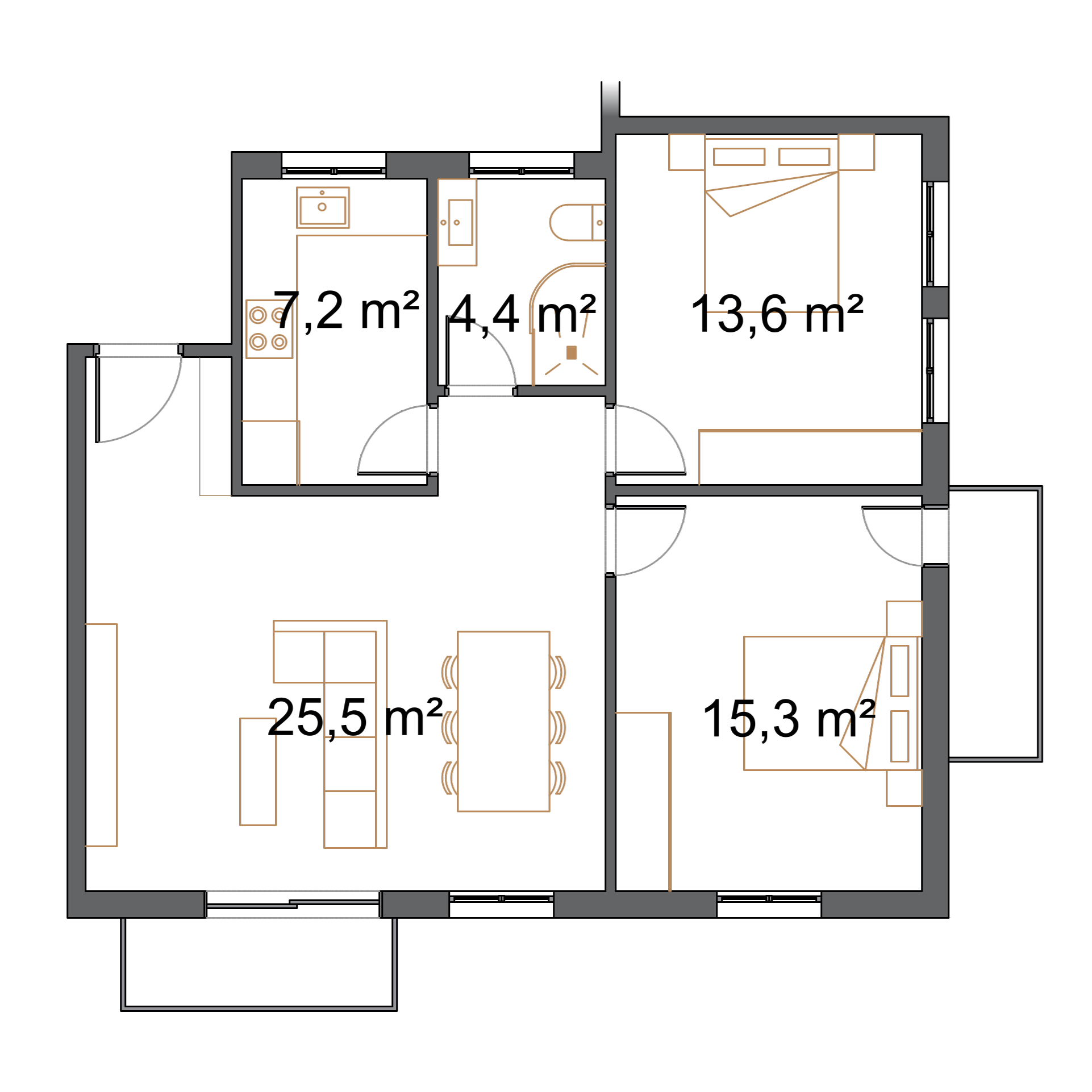 Plano de vivienda de 2 dormitorios en Alcorcón